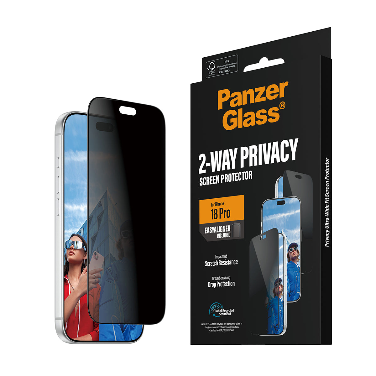 PanzerGlass ® 2-Way Privacy Screen Protector iPhone 2026 Pro | Ultra-Wide Fit w. EasyAligner Protection d'écran transpar