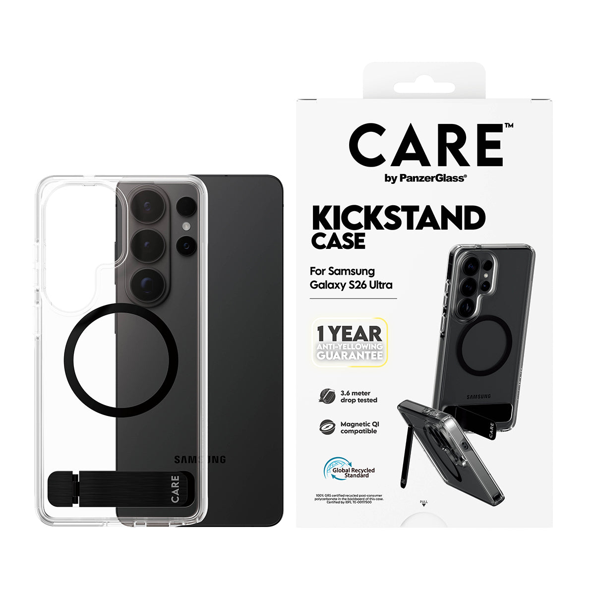 PanzerGlass CARE™ by ® Kickstand Case Transparent w. Qi Samsung Galaxy S26 Ultra coque de protection pour téléphones por