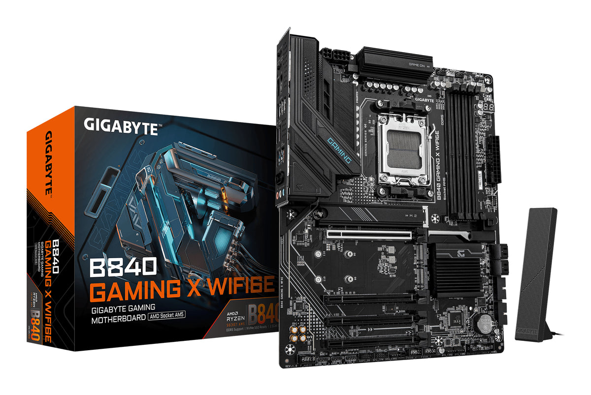 GIGABYTE B840 GAMING X WIFI6E Carte Mère - Processeurs AMD Ryzen 9000, VRM 12+2+2 phases, jusqu’à 7600MHz DDR5(O.C), 2xP