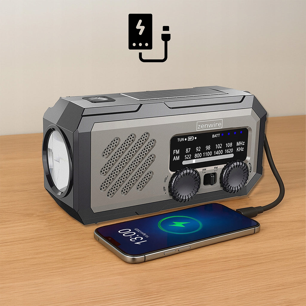 Mini radio portable solaire d'urgence pour le chantier, à manivelle, avec piles et batterie externe Zenwire Vibe Y2