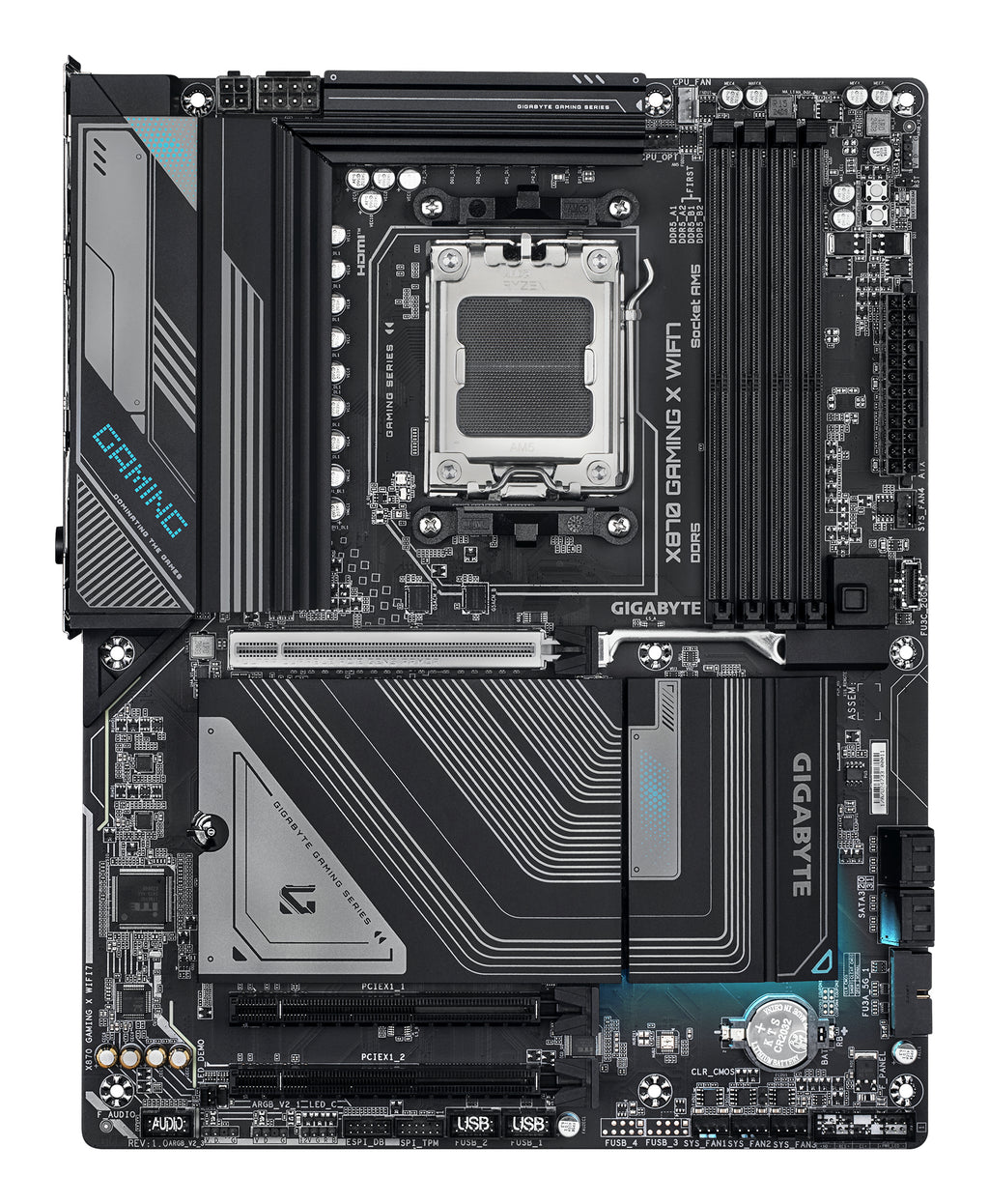GIGABYTE X870 GAMING X WIFI7 Carte Mère - Prend en charge les processeurs AMD Ryzen 9000, 16+2+2 phases VRM, jusqu'à 8000MHz DDR5 (OC), 1xPCIe 5.0 + 2xPCIe 4.0, Wi-Fi 7, LAN 2,5GbE, USB 4