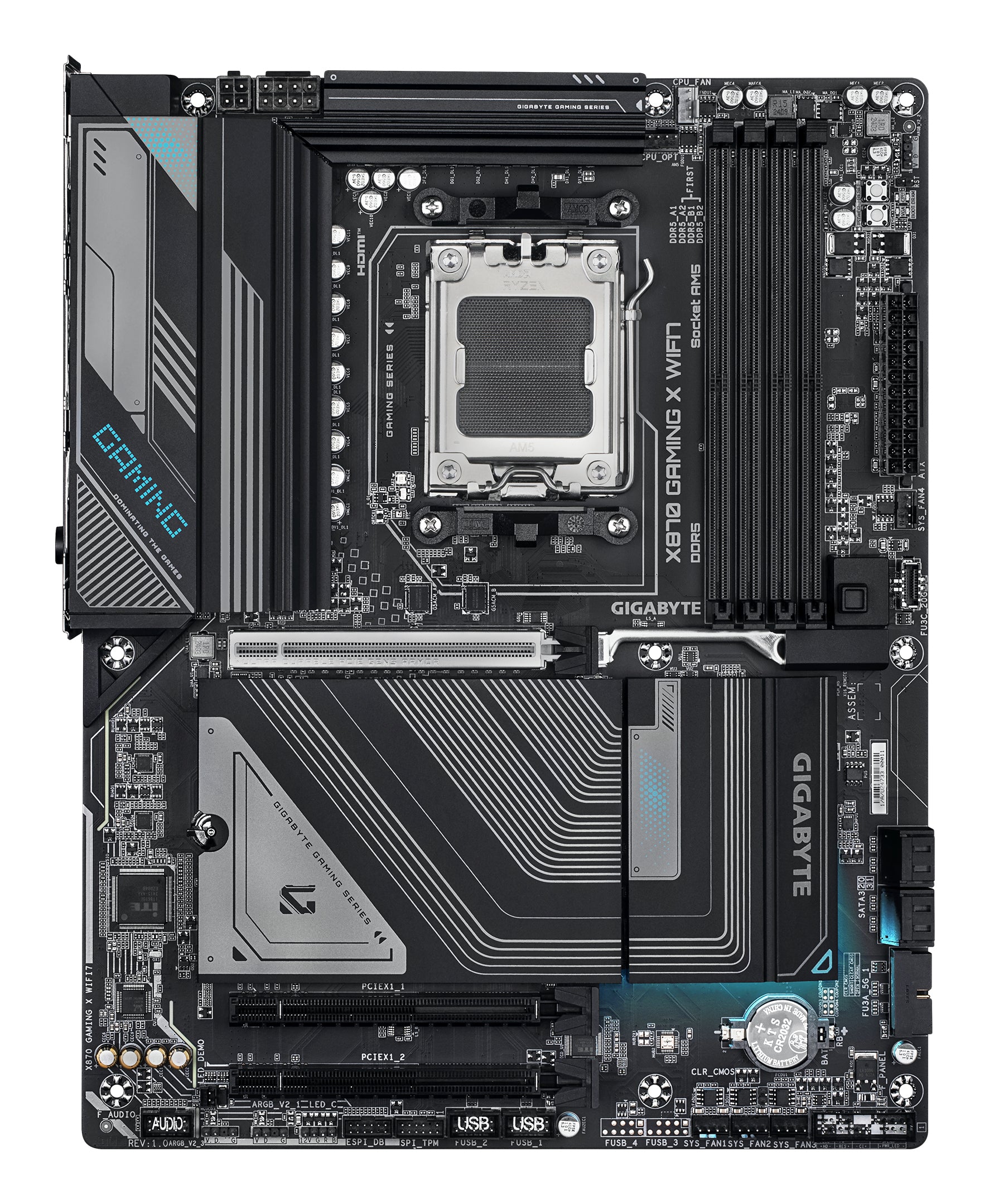 GIGABYTE X870 GAMING X WIFI7 Carte Mère - Prend en charge les processeurs AMD Ryzen 9000, 16+2+2 phases VRM, jusqu'à 8000MHz DDR5 (OC), 1xPCIe 5.0 + 2xPCIe 4.0, Wi-Fi 7, LAN 2,5GbE, USB 4