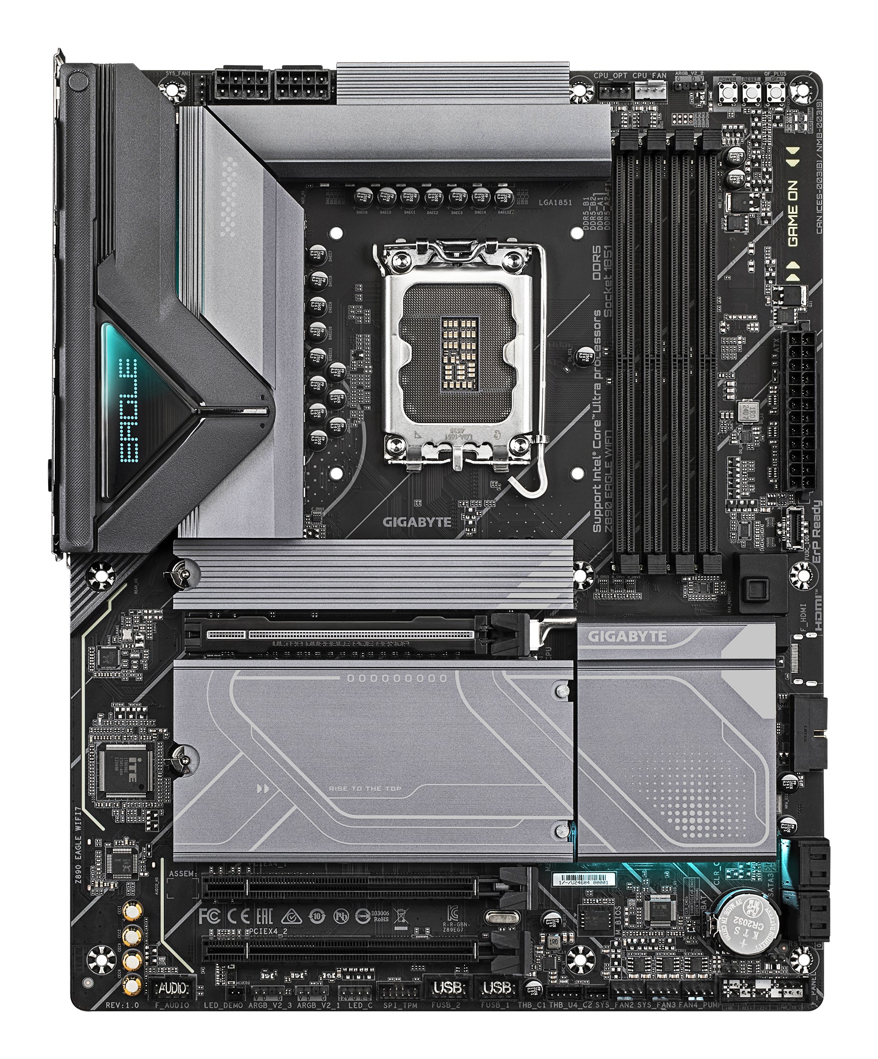 GIGABYTE Carte mère Z890 EAGLE WIFI7 - Prend en charge les processeurs Intel Core Ultra (Série 2), VRM à 14+1+2 phases, jusqu'à 8800MHz DDR5 (OC), 1xPCIe 5.0 + 3xPCIe 4.0, Wi-Fi 7, LAN 2.5GbE, USB 4