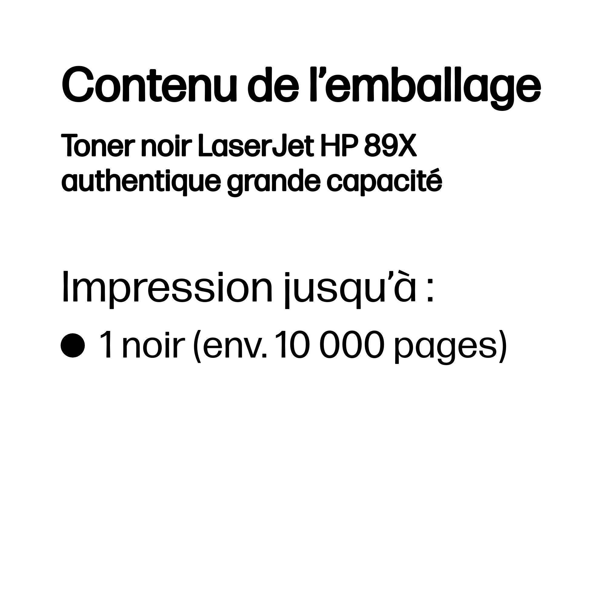 HP Toner noir LaserJet 89X authentique grande capacité