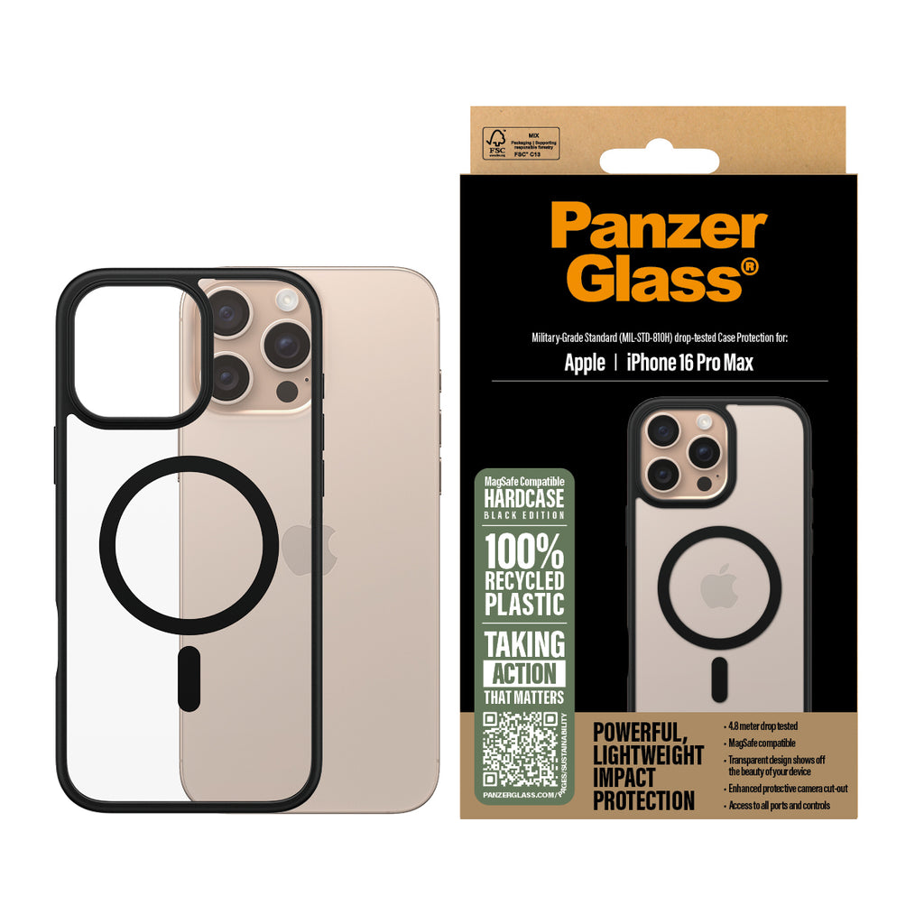 PanzerGlass HardCase Transparent avec MagSafe et Cadre Noir pour iPhone 16 Pro Max