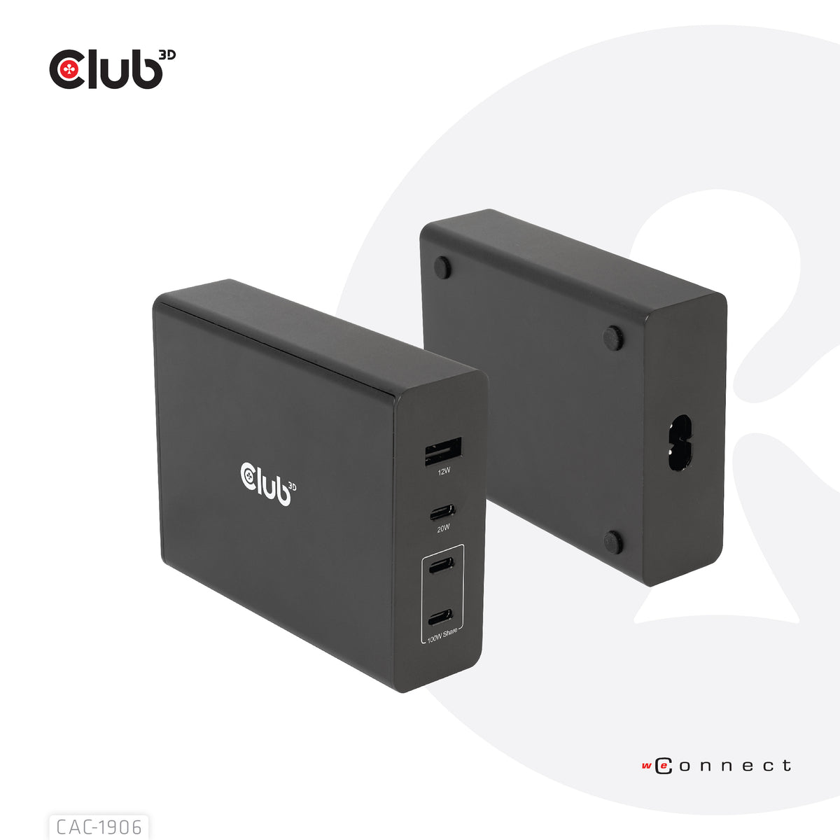 CLUB3D CAC-1906 Chargeur Universel pour Appareils Mobiles, Noir, 3 Ports USB-C