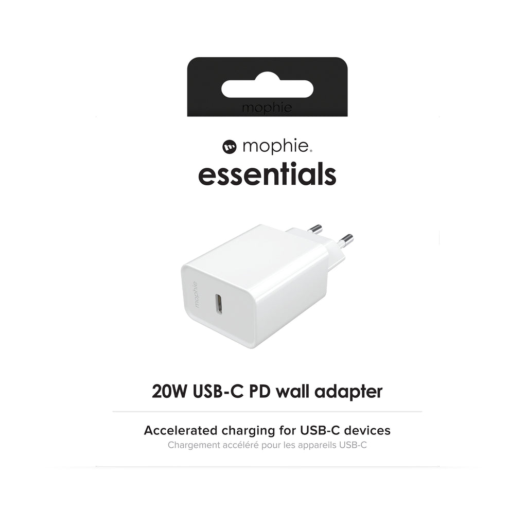 mophie essentials 20W USB-C PD wall adapter Universel Blanc Secteur Charge rapide Intérieure