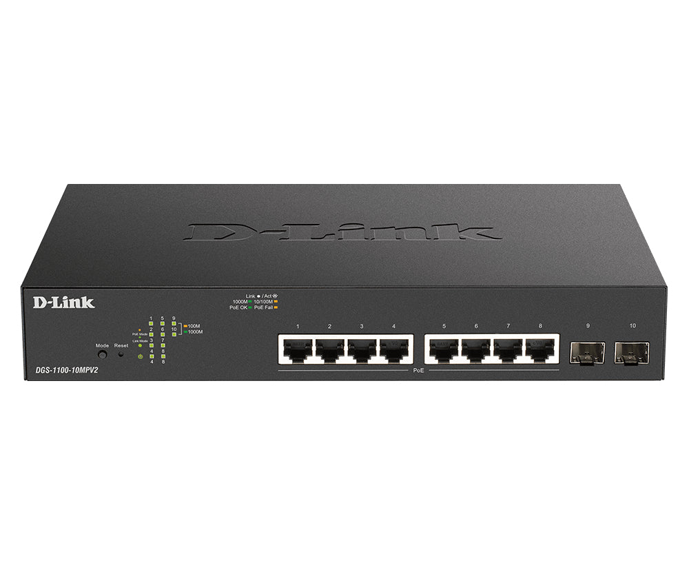 D-Link DGS-1100-10MPV2 Switch Gigabit Ethernet Géré L2 PoE 1U Noir