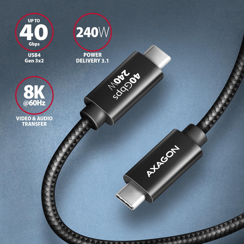 Axagon BUCM4X-CM05AB câble USB USB4 Gen 3x2 0,5 m USB C 40 Gbit/s 240 W Noir
