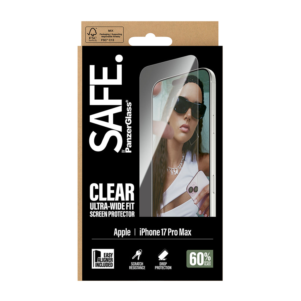 PanzerGlass SAFE. by ® Screen Protector iPhone 17 Pro Max | Ultra-Wide Fit w. EasyAligner Protection d'écran transparent Apple 1 pièce(s)