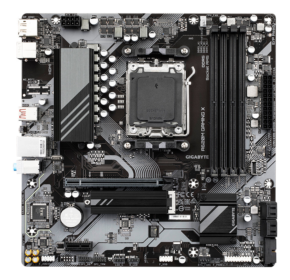 GIGABYTE A620M GAMING X Carte Mère - Prend en charge les processeurs AMD Ryzen 8000, VRM numérique 8+2+1 phases, jusqu'à 8000MHz DDR5 (OC), 1xPCIe 4.0 M.2, LAN GbE, USB 3.2 Gen 2 - vue 2