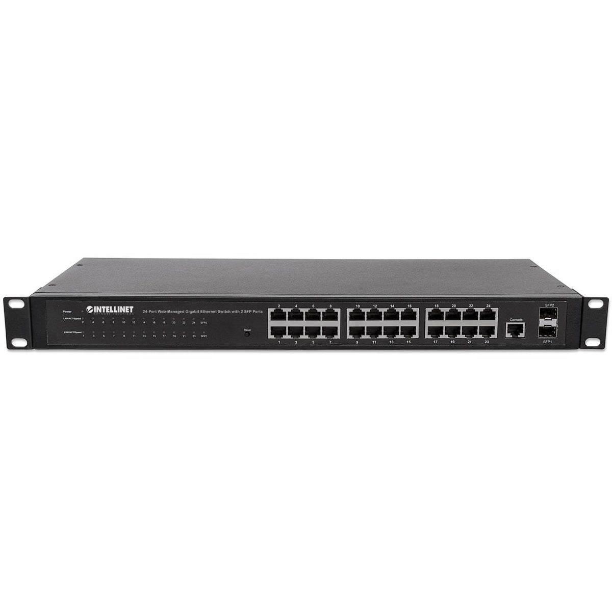 Intellinet Commutateur Réseau Gigabit Web-Smart 24 ports RJ45 et 4 ports SFP, Rack 19"