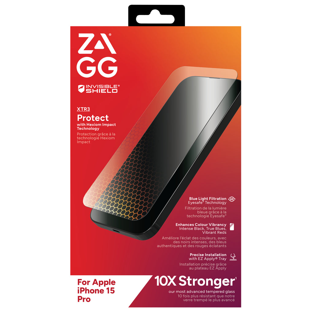 InvisibleShield Glass XTR3 Protection d'écran pour iPhone 15 Pro, Transparent