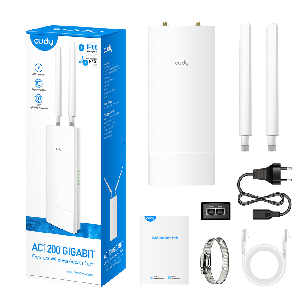 Cudy AP1300 Outdoor 1167 Mbit/s Blanc Connexion Ethernet, supportant l'alimentation via ce port (PoE)