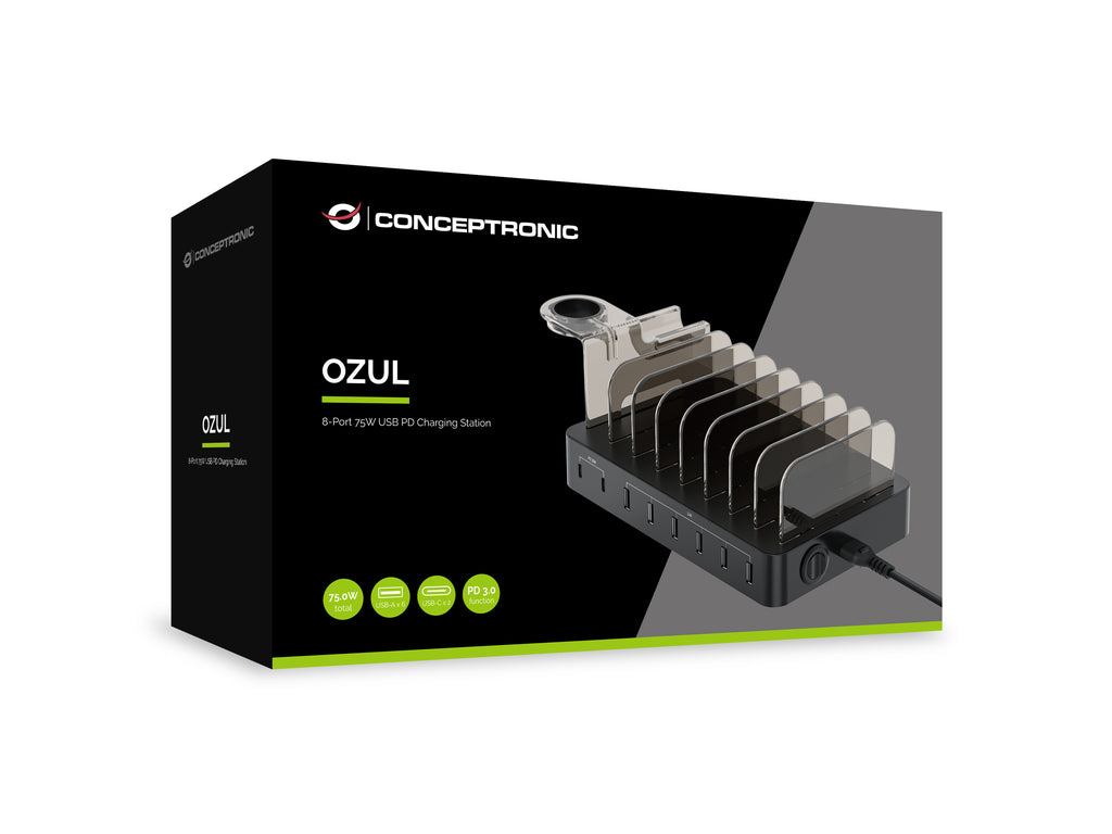 Conceptronic OZUL02B Chargeur Universel pour Appareils Mobiles, Secteur Intérieur, Noir