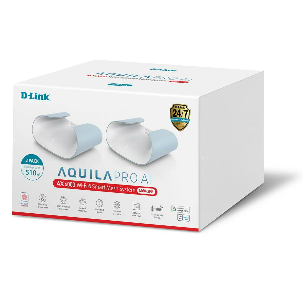 D-Link M60-2 système Wi-Fi maillé Bi-bande (2,4 GHz / 5 GHz) Wi-Fi 6 (802.11ax) Blanc 4 Interne
