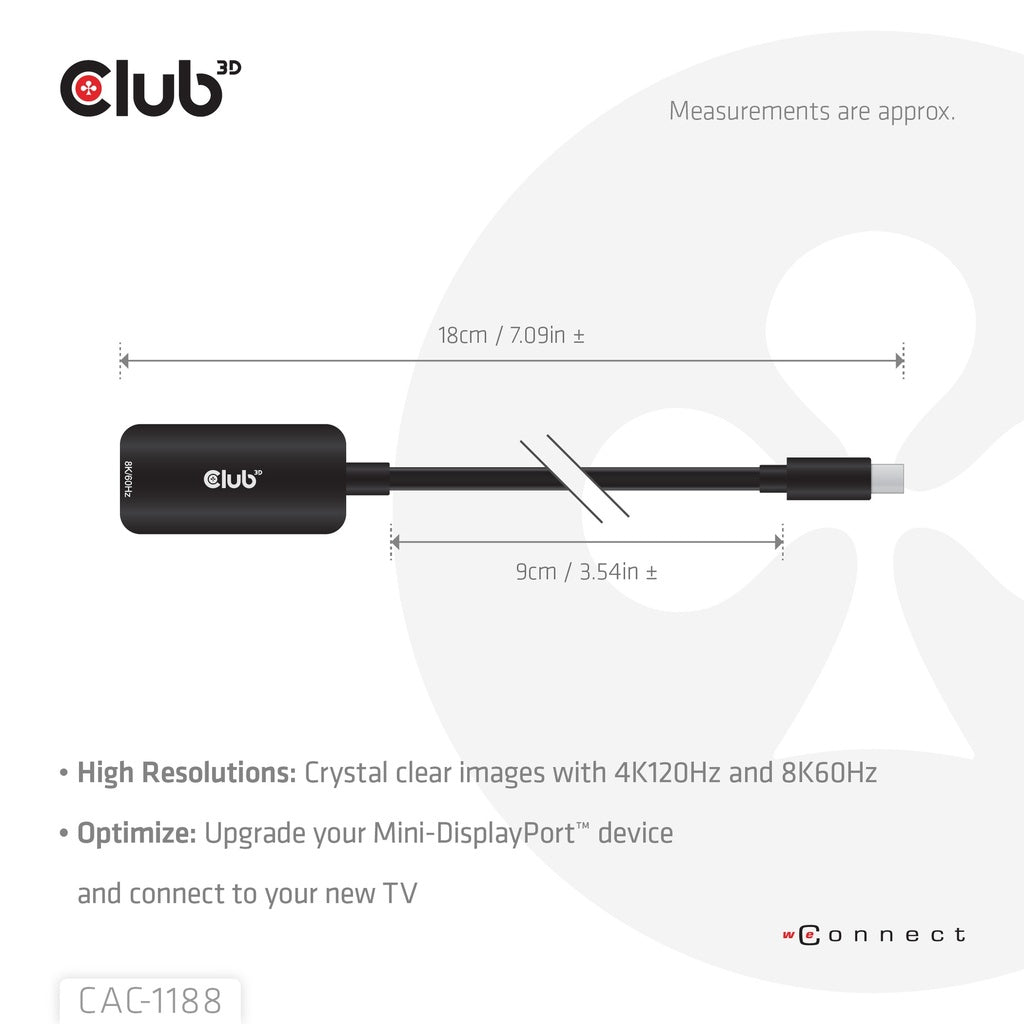 CLUB3D CAC-1188 câble vidéo et adaptateur 0,09 m Mini DisplayPort HDMI Noir