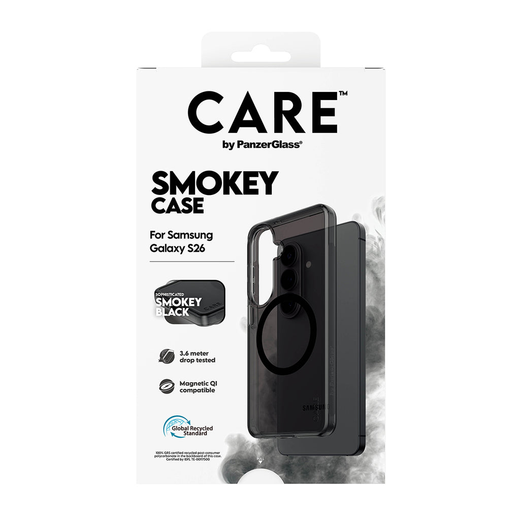 PanzerGlass CARE™ by ® Smokey Case w. Black Qi Samsung Galaxy S26 coque de protection pour téléphones portables Housse Noir