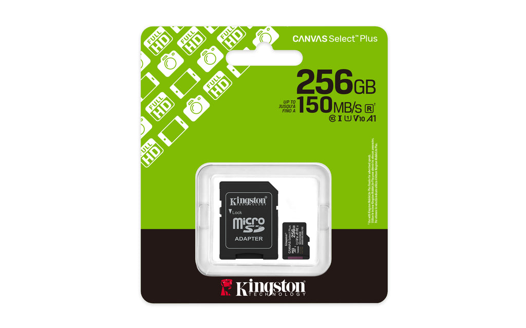 Kingston Technology microSDXC Canvas Select Plus Gen3 256GB 150MB/s A1 avec Adaptateur SD