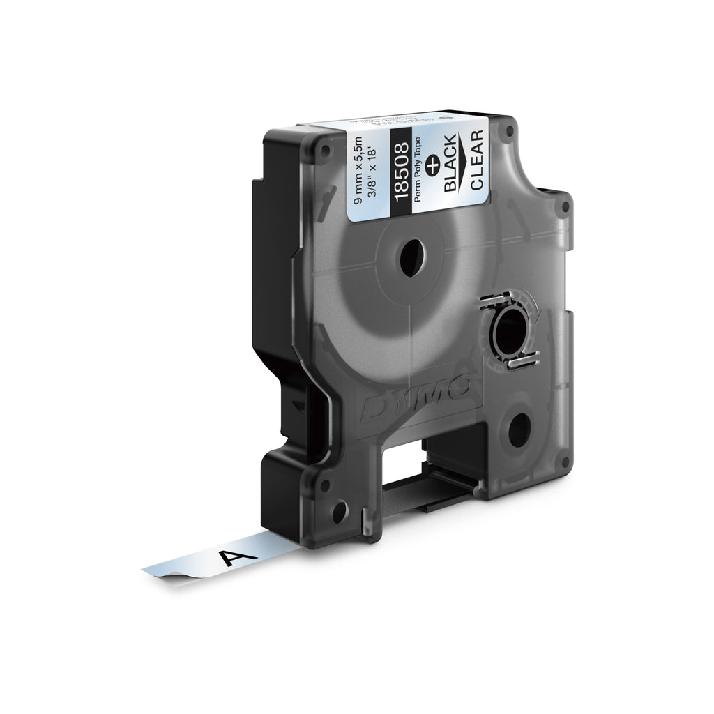 DYMO Rhino étiquettes industrielles autocollantes en polyester | 9 mm x 5,5 m | impression en noir sur fond transparent