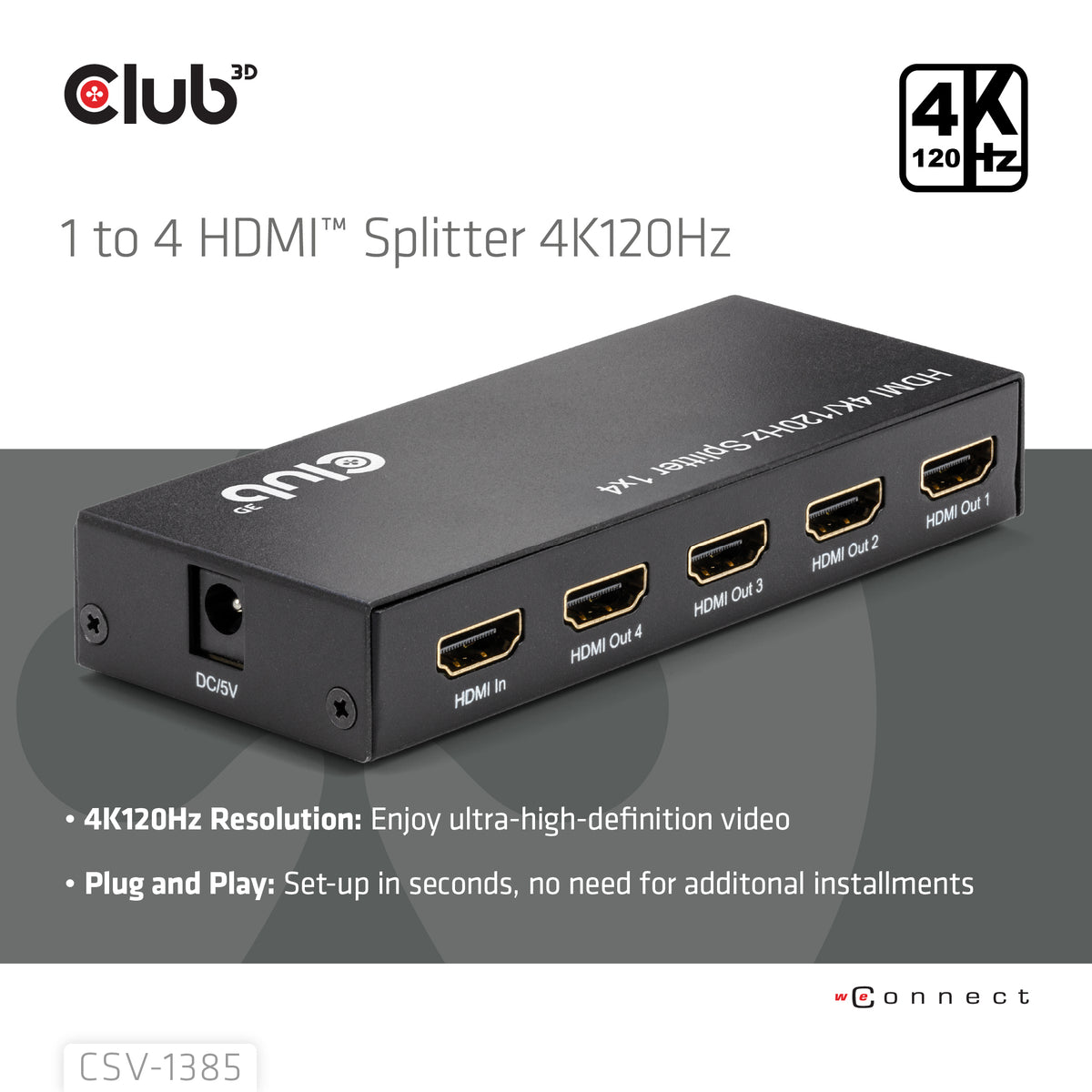 CLUB3D Commutateur HDMI 4x HDMI 4K Ultra HD