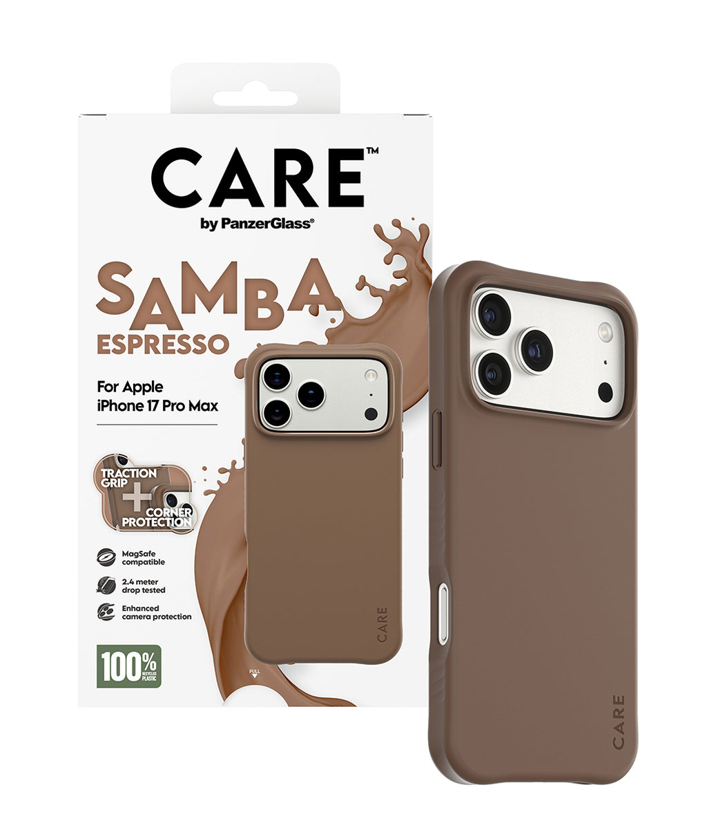 PanzerGlass CARE Samba Case Espresso pour iPhone 17 Pro Max, Coque de Protection MagSafe, Marron