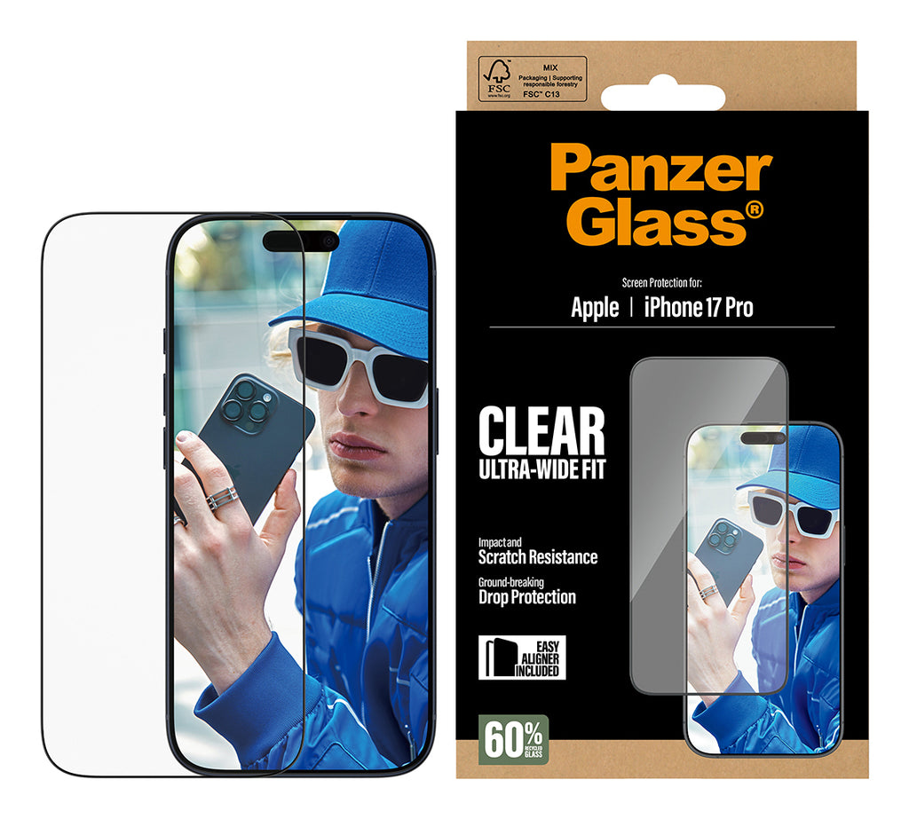 PanzerGlass ® Screen Protector iPhone 17 Pro | Ultra-Wide Fit w. EasyAligner Protection d'écran transparent Apple 1 pièce(s)