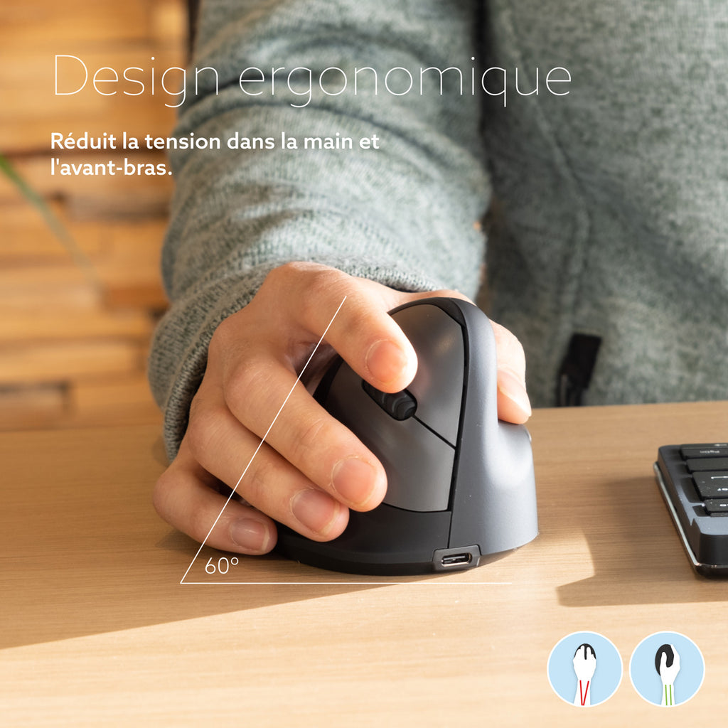 R-Go Tools Souris Ergonomique R-Go HE Break avec logiciel de pause, droiter, grand (longueur de la main > 185 mm), bluetooth, noir