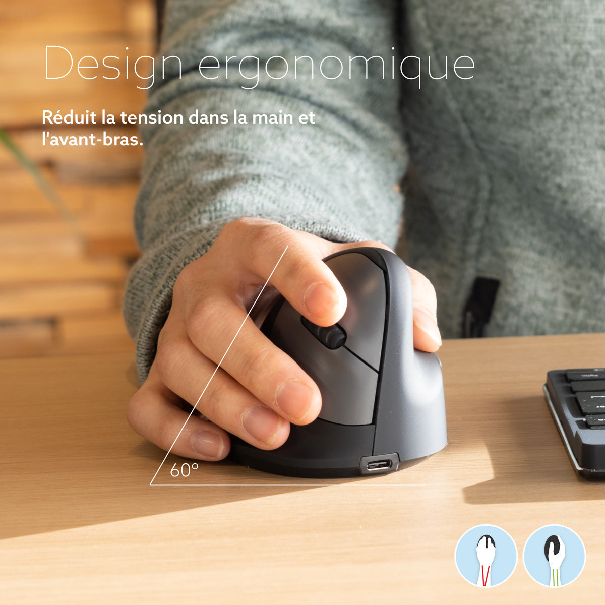 R-Go Tools Souris Ergonomique R-Go HE Break avec logiciel de pause, droiter, grand (longueur de la main > 185 mm), bluetooth, noir