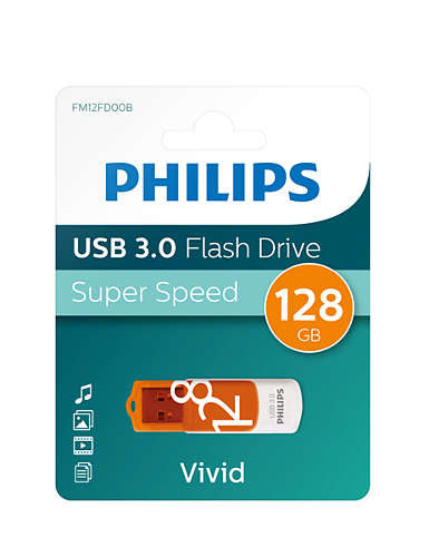 Philips FM12FD00B lecteur USB flash 128 Go USB Type-A 3.2 Gen 1 (3.1 Gen 1) Orange, Blanc