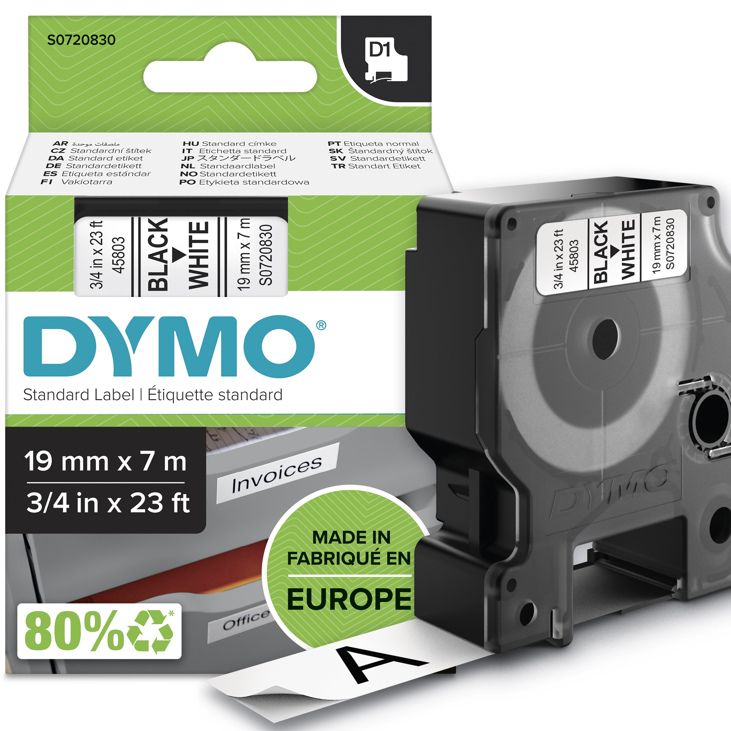 DYMO D1 étiquettes autocollantes authentiques | impression en noir sur fond blanc | 19 mm x 7 m | pour étiqueteuses LabelManager