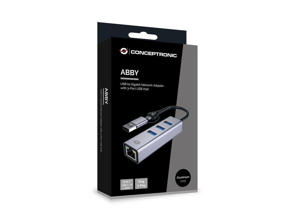 Conceptronic ABBY25G station d'accueil Avec fil USB 3.2 Gen 1 (3.1 Gen 1) Type-A + Type-C Gris