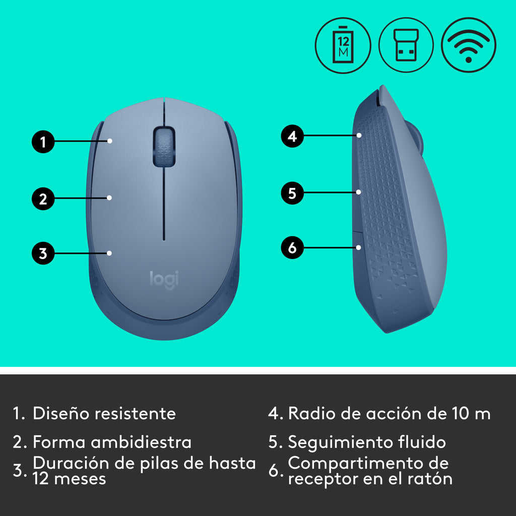 Logitech M171 Souris Optique Sans Fil, Bleue