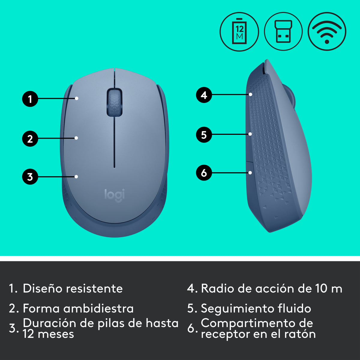 Logitech M171 Souris Optique Sans Fil, Bleue