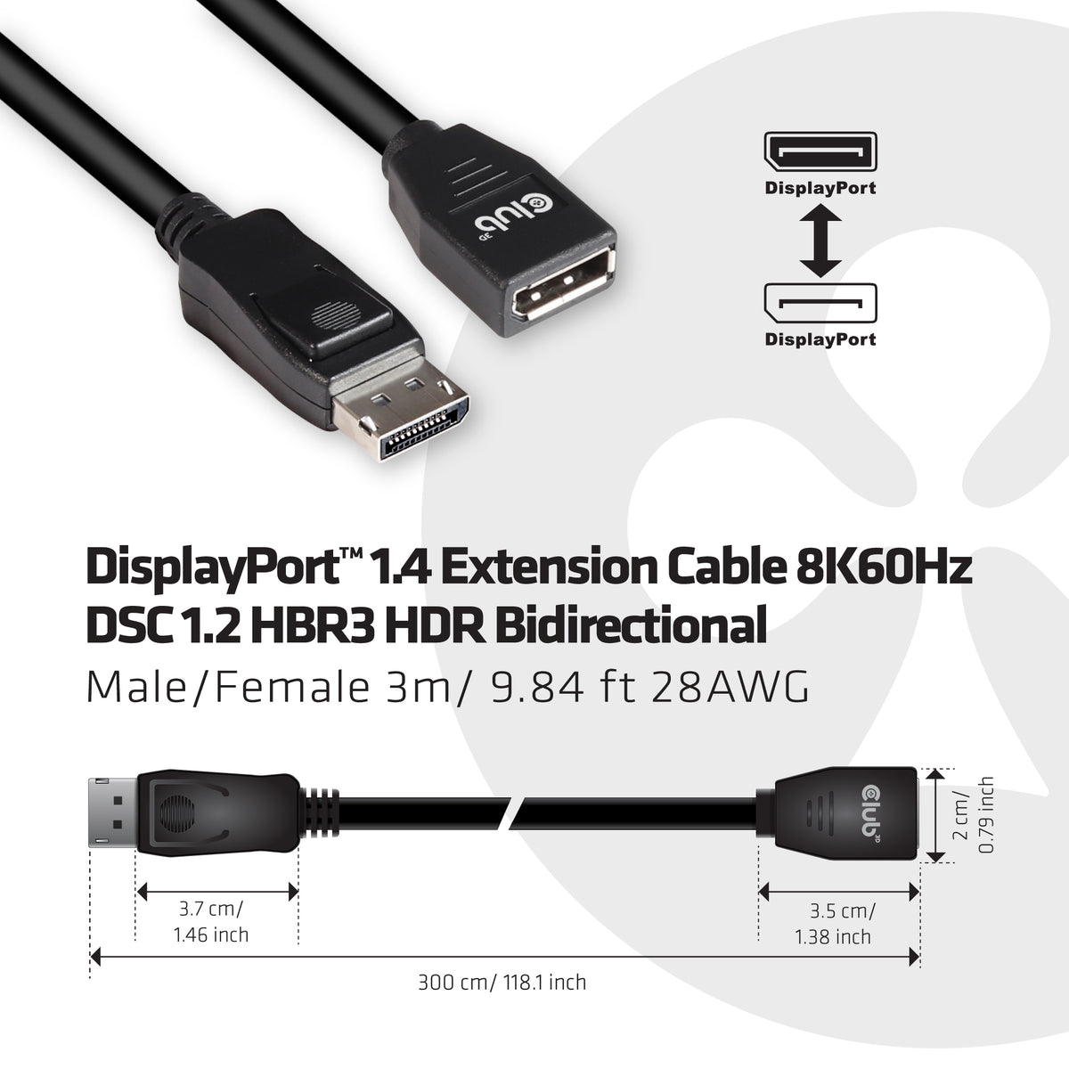CLUB3D CAC-1023 Câble DisplayPort 3m, Noir
