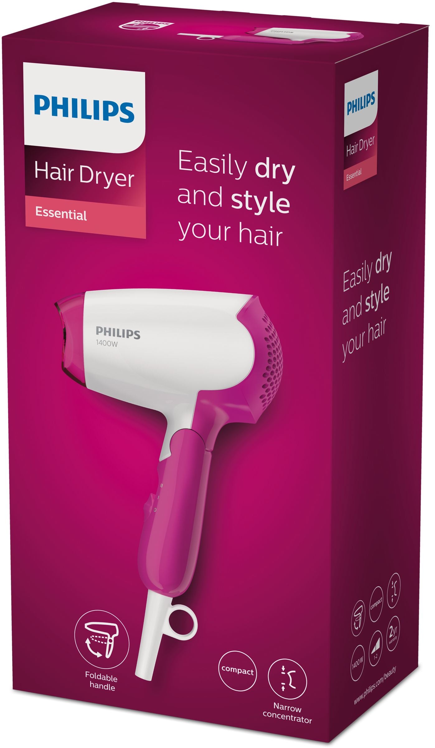 Philips Essential Care BHD003/00 sèche-cheveux 1400 W Rose, Blanc