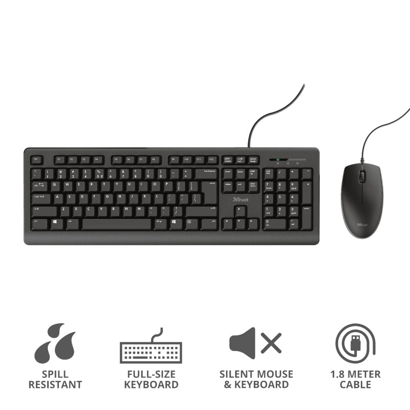 Trust Primo clavier Souris incluse Bureau USB Allemand Noir
