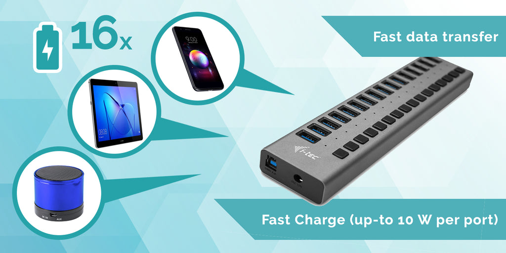i-tec USB 3.0 Charging HUB 16port + Power Adapter 90 W