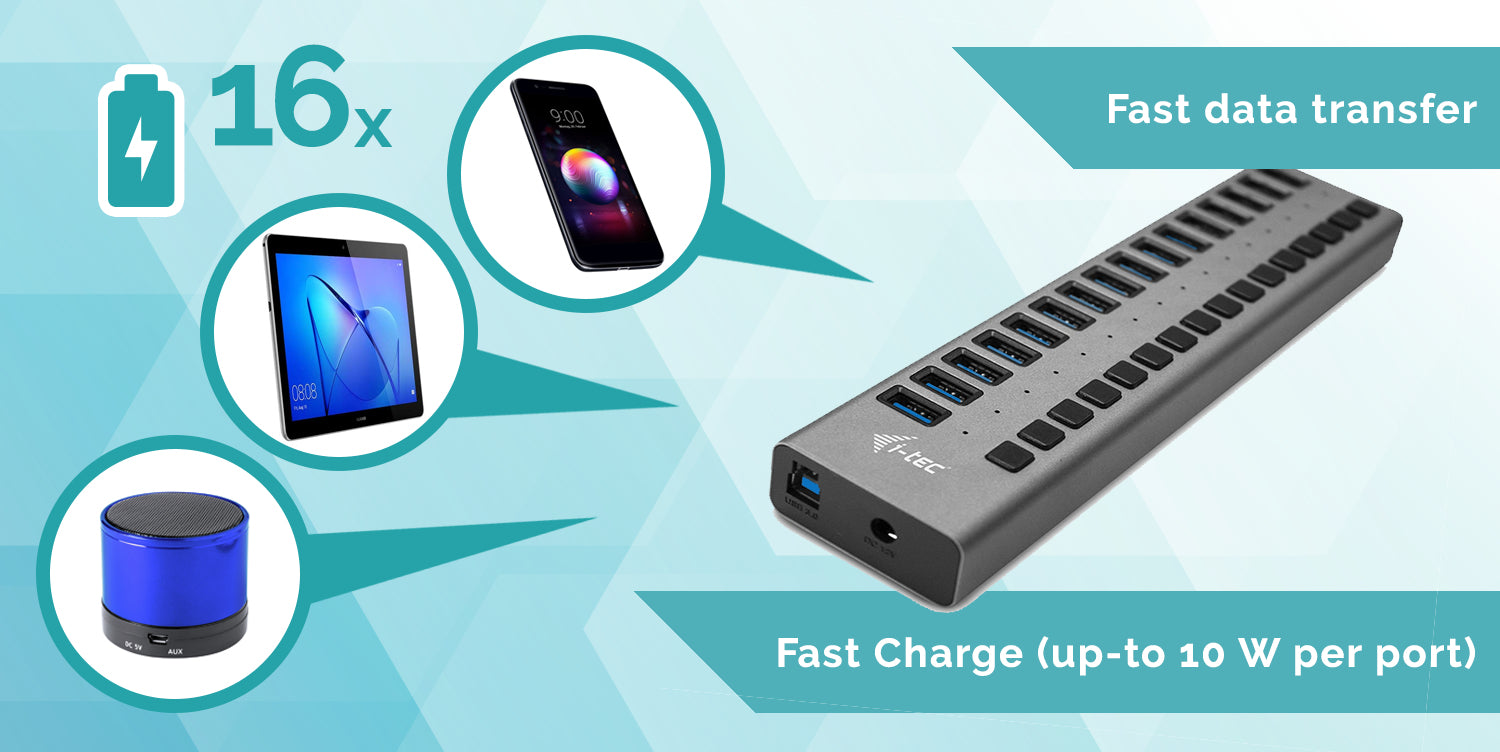 i-tec USB 3.0 Charging HUB 16port + Power Adapter 90 W