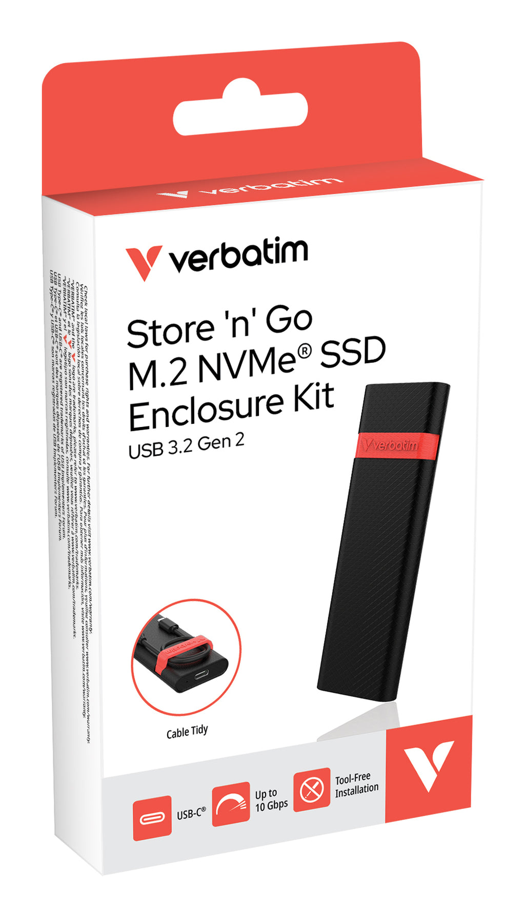 Verbatim 32261 Boîtier SSD M.2 NVMe PCIe, USB Type-C, 10 Gbit/s, Noir et Rouge