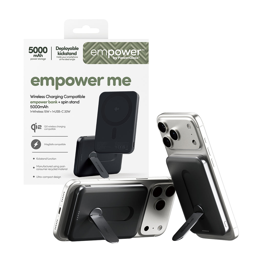 PanzerGlass empower™ by ® empower™ Bank w. Spin Stand | 5000mAh | Space Black Noir