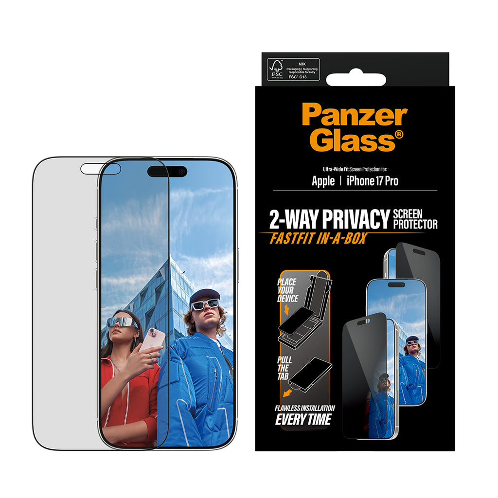 PanzerGlass ® 2-Way Privacy Screen Protector iPhone 17 Pro | Ultra-Wide Fit w. Fastfit in-a-box Protection d'écran transparent Apple 1 pièce(s) - vue 2