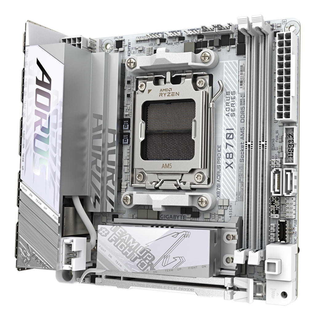 GIGABYTE X870I AORUS PRO ICE Carte mère - Compatible avec les processeurs AMD Ryzen série 9000, VRM 8+2+1 phases, jusqu'à 8400 MHz DDR5 (OC), 1xPCIe 5.0 M.2 + 1xPCIe 4.0 M.2, WI-FI 7, LAN 2,5 GbE, USB 4