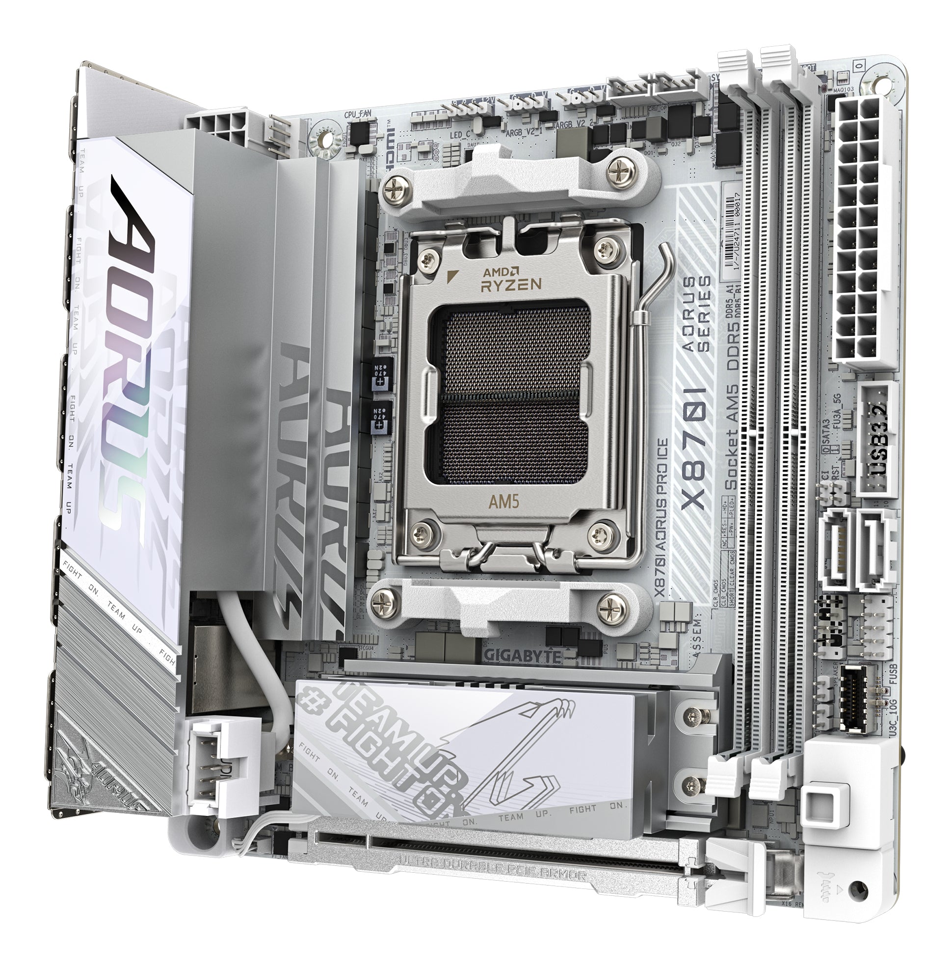 GIGABYTE X870I AORUS PRO ICE Carte mère - Compatible avec les processeurs AMD Ryzen série 9000, VRM 8+2+1 phases, jusqu'à 8400 MHz DDR5 (OC), 1xPCIe 5.0 M.2 + 1xPCIe 4.0 M.2, WI-FI 7, LAN 2,5 GbE, USB 4