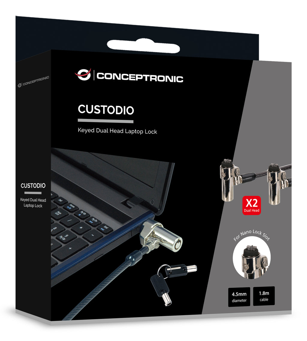 Conceptronic CUSTODIO02BNTM câble antivol Noir 1,8 m