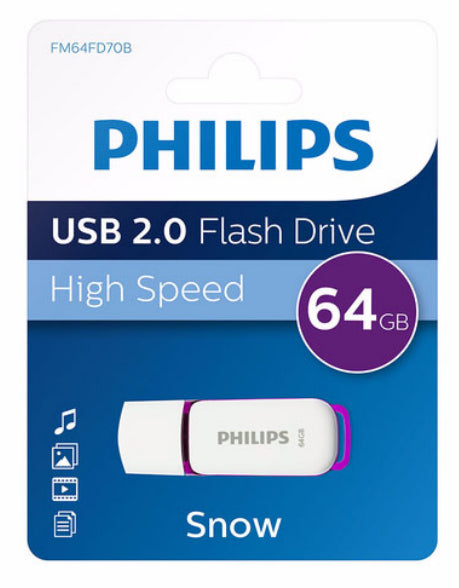 Philips FM64FD70B lecteur USB flash 64 Go USB Type-A 2.0 Violet, Blanc
