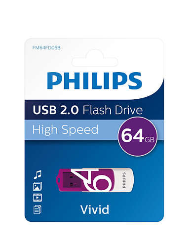 Philips FM64FD05B lecteur USB flash 64 Go USB Type-A 2.0 Violet, Blanc