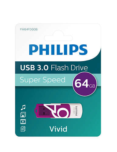 Philips FM64FD00B lecteur USB flash 64 Go USB Type-A 3.2 Gen 1 (3.1 Gen 1) Violet, Blanc