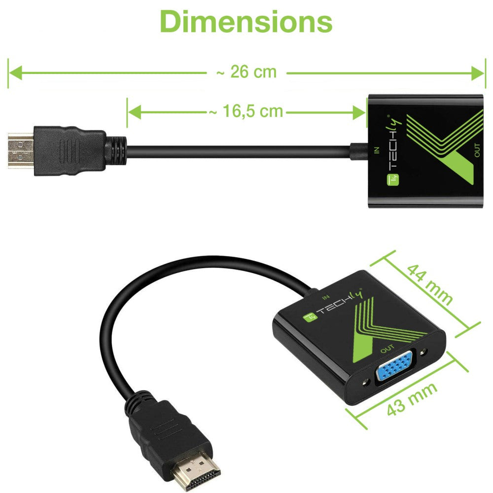 Adaptateur HDMI vers VGA + Jack 3.5mm, Mâle vers Femelle, 0,15 m, Noir