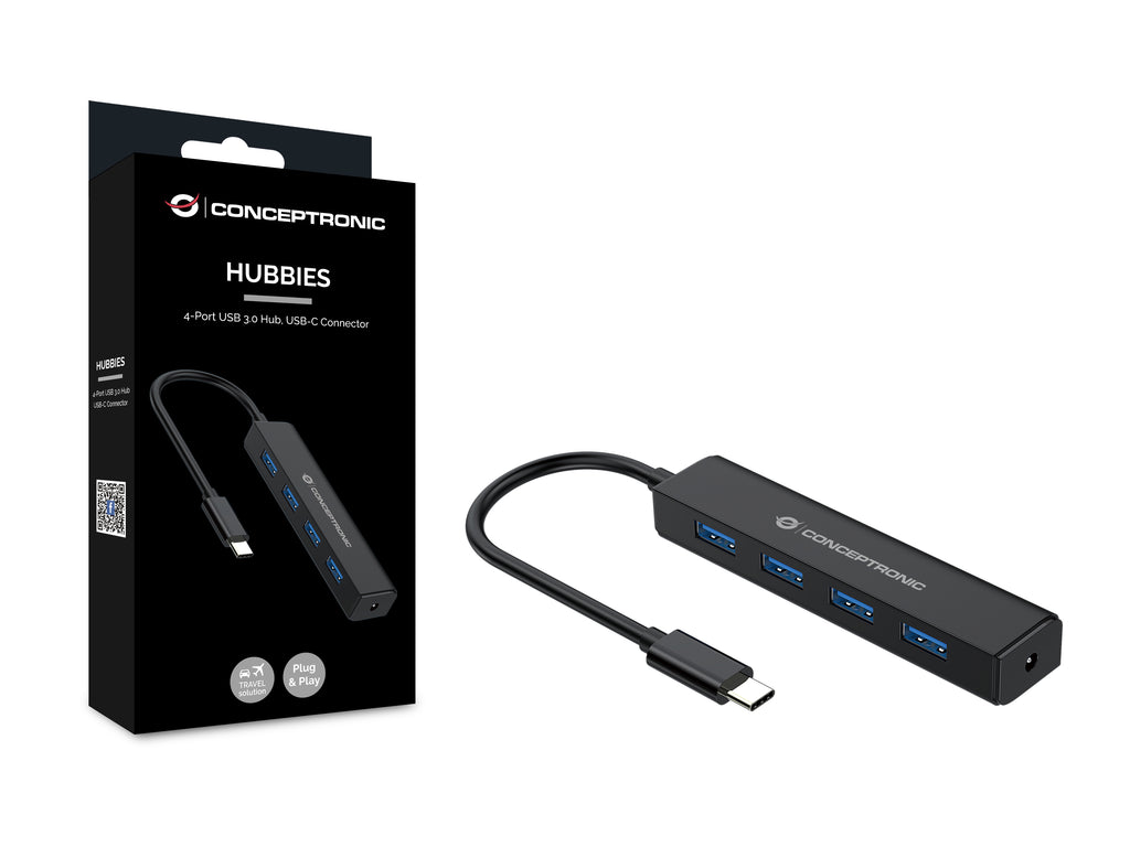 Conceptronic CTC4USB3 Hub USB 3.2 Gen 1 Type-C, 4 Ports Type-A, 5000 Mbit/s, Noir